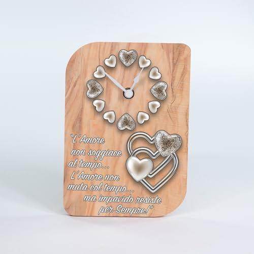 PETRAMARA Linea Ulivo Orologio Decorato Unique Orologio da tavolo in legno d’ulivo da scrivania analogico per tavolino decorato dal design moderno bomboniera (Cuori Mix)