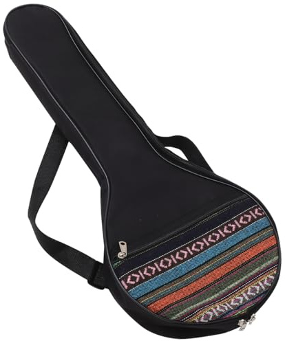 Banjo Schultertasche für Viersaitiges Banjo mit Baumwollpolster, Schwarz | Vliesstoff mit Kordeln, Verstellbarer Trageriemen, 1 Stück, Innenfutter und Taschenhalter, Ethno Stil Zufälliger Stil