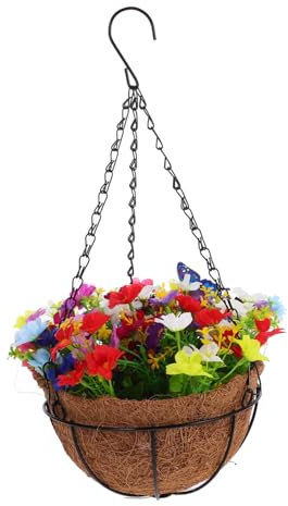 PRETYZOOM Cesta Colgante De Flores Artificiales Exterior Decoración Floral Colgante Fácil De Instalar