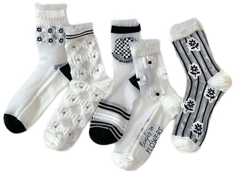 Alxad Chaussettes Transparent Femmes Vintage Fleur Socquettes Verre - Jolies Maille Broderie Cheville Chaussettes Fines d'été Fantaisie pour Femmes et Filles 5 Paires