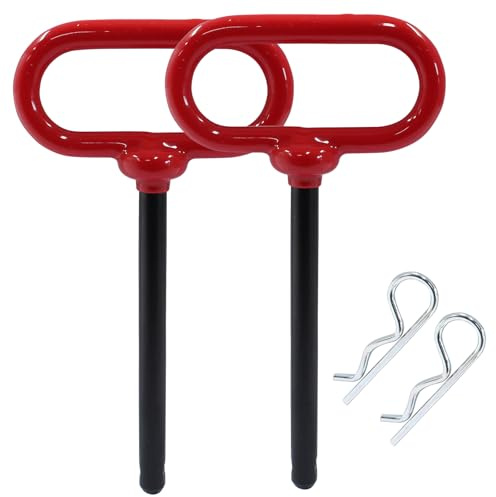 Bonsicoky 2 perni e clip di traino per trattore, 3/8 x 4 pollici, perno per cancello del rimorchio per trattore, camper, camion, barca, auto, maniglia rossa