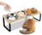 Raised Cat Bowl, 3PCS Stainless Steel Cat Bowls with 15° Stand Tilted, Cat Food Station for Food and Water, Anti Vomiting, Elevated Cat Feeding Bowl with Bamboo Base for Cats, Puppy and Small Dogs
