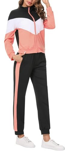 Marvmys Tuta Donna Sportiva Elegante Completa Tute Maniche Lunghe Colore Contrasto Autunno Invernale Sportivi Abbigliamento Jogging Yoga Training Fitness rosa rosa 3XL