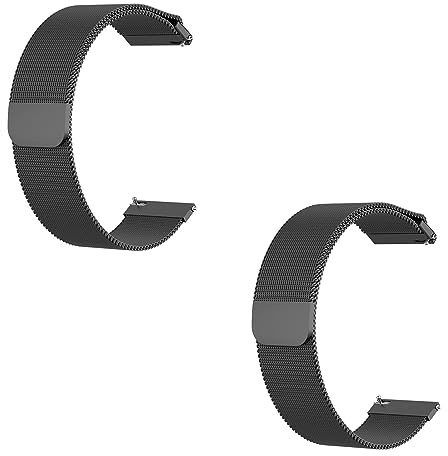 GEZHUCAO 2 Stück Armband für Smartwatches 10-2MM Uhrenarmband Aus Edelstahlgeflecht-Metall - Magnetverschluss - Schnellverschluss für Damen- Und Herrenuhren(Black,20MM)