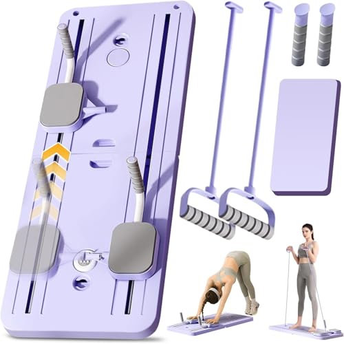 ExeractFit Upgraded Bauchtrainer Bauchroller Board, Pilates Board Pilates Reformer Set Ab Roller Trainingsgerät Automatisches Rebound Bauchmuskeltrainer Mit Widerstandsband(Lila mit Griff)