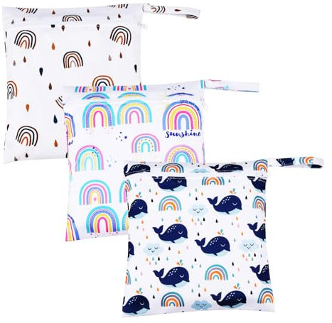 Kaisibum 3 Stück Wetbag,Nassbeutel Kindergarten Windeltasche Wiederverwendbare Organiser Beutel mit Reißverschluss für Baby Kleinkind Windeln Reisen Gym Strand Pool