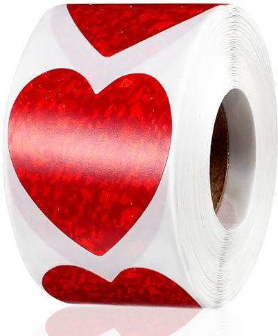 Gjinxi Rote Herz-Aufkleber, 500 Stück, 3,8 cm, glitzernd, selbstklebende Herz-Aufkleber für Frauen und Kinder, herzförmige Aufkleber, Valentinstag, Umschlag-Aufkleber, Fensteraufkleber für Geburtstag,