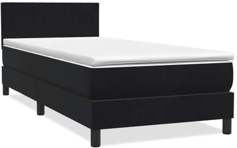vidaXL Boxspringbett mit Matratze Schwarz 100x220 cm Samt, Bett, Bettrahmen, Einzelbett, Schlafzimmermöbel, Lattenrost, Samtbett, Polsterbett