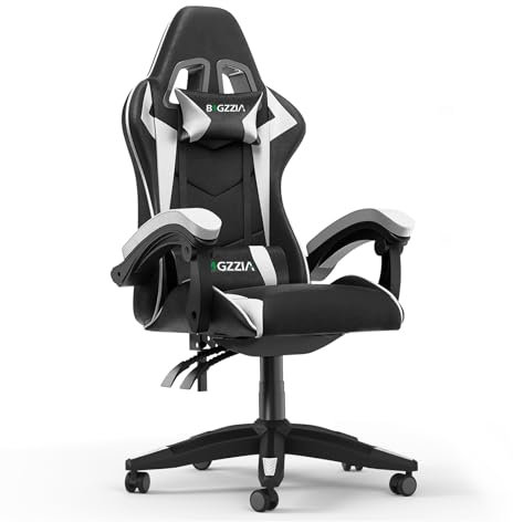 Ergonomic Gaming Chair with Adjustable Height, Reclining Feature, Headrest, and Lumbar Support for Adults (Basics, White)