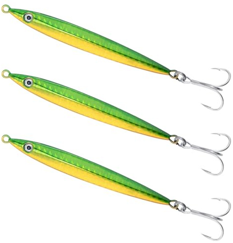 Alwonder 3pcs Sea Fishing Spinner Lure 10g-40g Colorful Laser Jigging Spoons with Treble Hooks, Sea Fishing Lure Long Casting Jig for Mackerel Cod Bass Pike