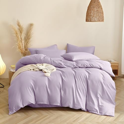 Covebett Bettwäsche Baumwolle 135x200 Flieder Lila Violett Uni Einfarbig Weich Renforce Baumwollbettwäsche 135x200 2 Teilig ÖKO-TEX Einzelbett Bettbezug und Kissenbezug 80x80cm Reißverschluss