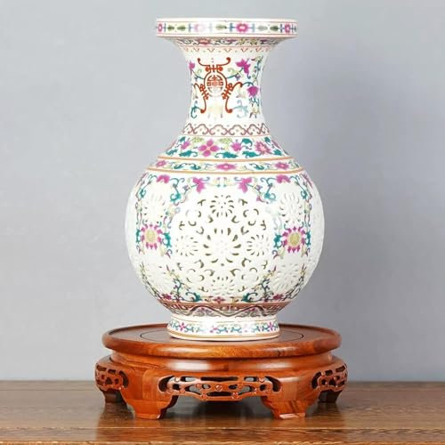 KJHONG Vase sur pied - Base ronde en bois - Décoration d'intérieur - Plante verte - Bonsaï (25 cm)