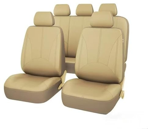 SZFCL Auto Leder Sitzbezüge für VW Volkswagen Golf 4 Golf 4 Sport Golf 5 Golf 6 Golf 6 Variant, 9pcs Allwetter Wasserdicht Atmungsaktiv Rutschfester Sitzschoner Set Schonbezüge,Beige
