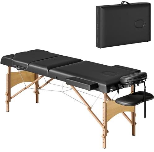 HOMCOM Camilla Masaje Plegable Portátil Madera 215x60x62-89 cm Negro