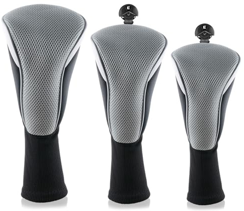 Golf Club Head Covers for Woods Long Cover Driver Hybrid Fairway, Headcovers with Interchangeable No. Tag Novelty Durable Fit Woods Clubs (Grey)