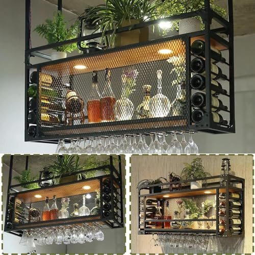 Grid Display Rack Grid Panel für Einzelhandel Display Boden und modernes Metall 2 -Schicht -Wandmontage Wein Rack für Heimrestaurant und Bars Industrial Wine Flaschenhalter mit stilvollem Design