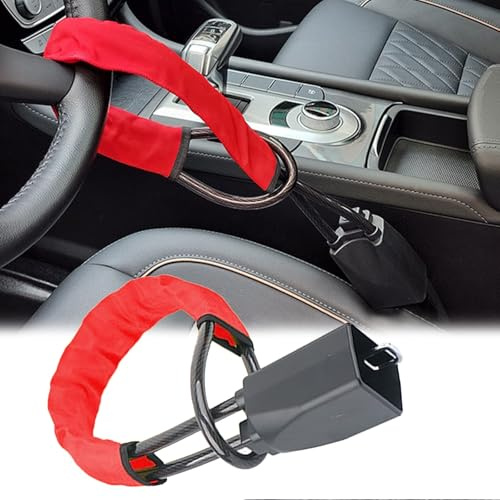 DASHENGFANG Auto Lenkradkralle, für VW Caddy Maxi 5 (V) SB I 2020-2024 Anti-Diebstahl Auto Lenkradschlos, Diebstahlsicherungen von der Gurtsteckdose bis zum Lenkrad,Red