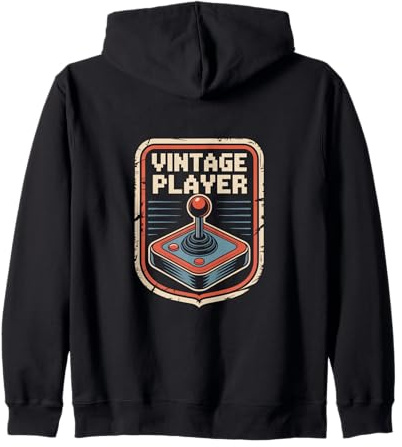 Vintage Player Retro Arcade Joystick Gamer Badge Zip Hoodie