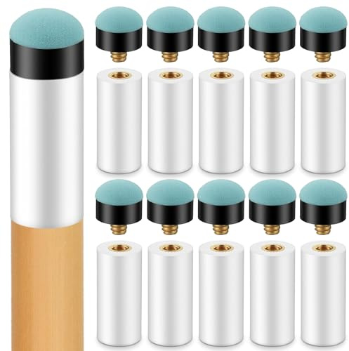 APLZGMG 10 Sets Pool Cue Tips Replacement Kit, 12mm & 13mm Screw On Pool Stick Tips with White Ferrules, No Glue or Clamp Needed for Snooker & Billiards (Blue)