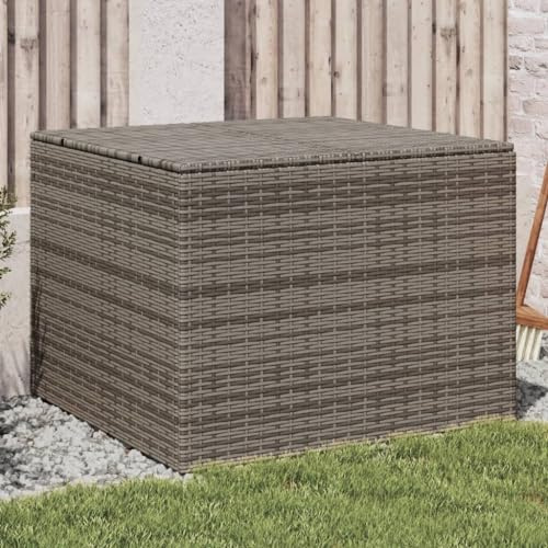 Frdhee Aufbewahrungsbox Garten Kissenbox, Gartentruhe Grau 291L Poly Rattan, Ideal für Balkon und Kleine Flächen