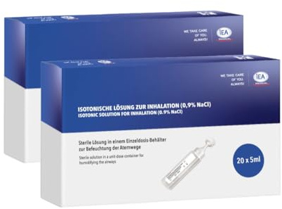 IEA Medical Kochsalzlösung 0,9% NaCl – 40×5 ml zum Inhalieren, Vernebler | Sterile, isotonische Einzeldosen à 5 ml – konservierungsfrei für Vernebler & Inhalator; sanft für Baby, Kinder & Erwachsene