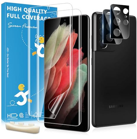JavoYion 2+2 Pack for Samsung Galaxy S21 Ultra Screen Protector and Camera Protectors, Positioner, Fingerprint Support, Anti-Scratch, Case Friendly, Screen Protector for Galaxy S21 Ultra 5G