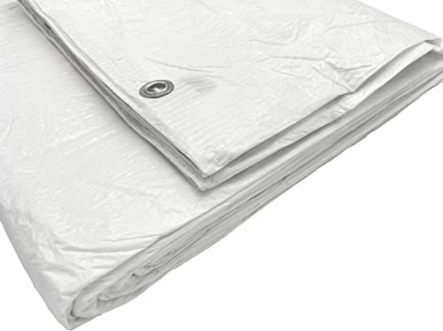 SKIR'CO Lona blanca de 8 x 10 m, impermeable, lámina de 55 g/m2 con ojales, cubierta de coche, lona multiusos, lámina protectora