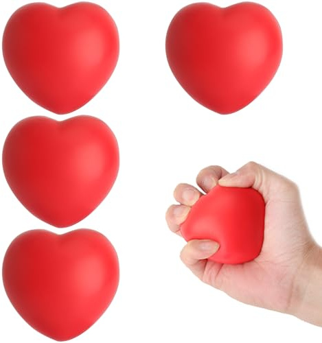 JYYWTSI 4 Stück Handtrainer Ball Herzform, 7cm Stressball Hand Silikon Rot, Anti Stress Ball für Hände, Knautschball für Grifftraining, Fingertraining, Handtraining, Geschenk für Paare