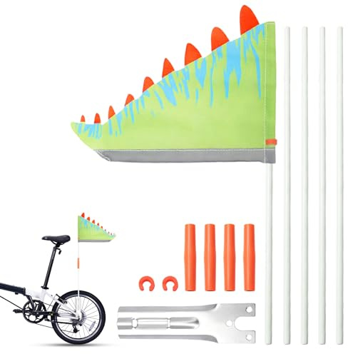 Fahrradfahne Für Kinder, Wimpel Fahrrad Fahrradanhänger Fahne Kind | Reflektierende Fahrrad Cartoon-Warnflagge Sicherheitsflagge mit Befestigungswinkel für Jungen und Mädchen Kinderrad(Grüne)