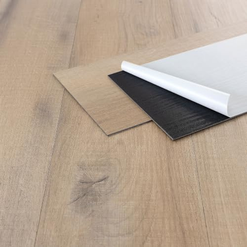 ML-Design PVC Bodenbelag, Vinylboden selbstklebend, Klebefliesen Boden Bodenfliesen Klebevinyl, Holzoptik, wasserdicht, einfache Verlegung, 91,5 x 15,3 cm x 2mm, 11,15m²/80 Dielen, Eiche Rustikal Hell