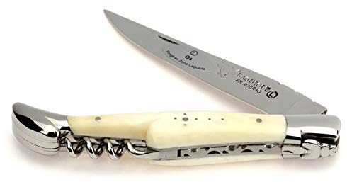 Laguiole en Aubrac Taschenmesser Korkenzieher 12 cm Griff Knochen L0312OSIFI, Messer Klinge glänzend, Backen glänzend