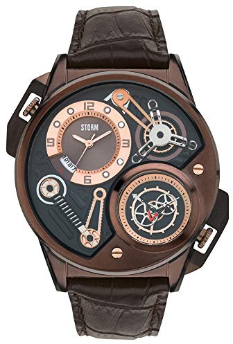 Storm Herren-Armbanduhr Dualtron LHR Brown Edelstahl Leder analog Quarz 47239/BR