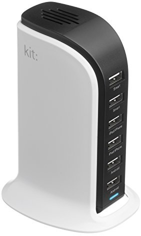Kit 6 Port USB 10.2 Amp Charging Station Compatible with Smartphones, Tablets and MP3 Devices Including iPhone 4/4S/5/5S/5C/6/6 Plus, iPad 2/3/4/Air/Mini, iPod Nano 7th Generation, iPod Touch 5th Generation, Samsung Galaxy S2/S3/S4/S5, Galaxy Note 2/3, Galaxy Tab 2/3/4, Amazon Fire Phone, Xperia Z1/Z2, HTC One/One M8 and Google Nexus 5/7/10 - White