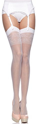 Merry Style Collant Mariage à Motif Autofixant Bas Lingerie Sexy Sous-vêtement Femme MS 194 20 DEN (Blanc, M-L)