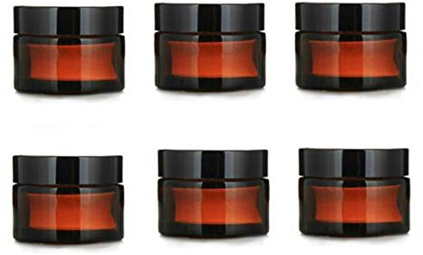 Brown Glass Cosmetic Tinted Jars 10ml with Black Screw on Lids, Travel/Sample Size Small Cosmetic Containers for Creams, Lotions & Cosmetics - 10ml Pots (6 Pack)