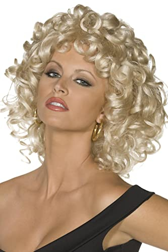 Smiffys Grease Sandy Last Scene Wig in Blonde for Adults, Curly and Pre-Styled, Officially Licensed, Perfect for Matching Group Outfits in Music-Themed Fancy Dress Events