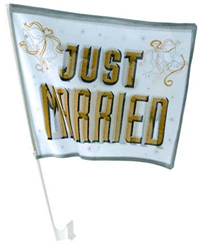 6 x Autofahne Just Married Gold