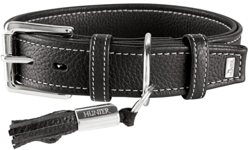 HUNTER CANNES Hundehalsband, Leder, Nappaleder, weich, edel, elegant, 60 (M-L), schwarz