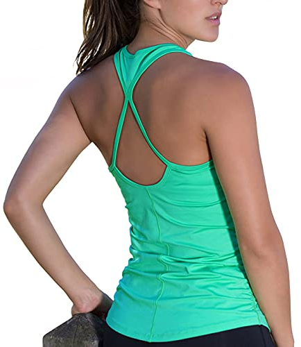 icyzone Damen Sport Yoga Tank Top - Fitness Gym Ärmelloses Shirt Trainings Top (L, Florida Keys)