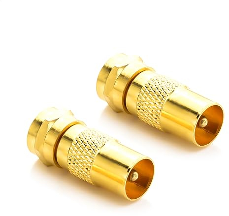 deleyCON 2 Stück SAT Antennenadapter - Kabel auf SAT Adapter als Set F-Stecker auf IEC-Stecker Kupplung Verbinder Koaxial Adapter SAT Kabel Vergoldet
