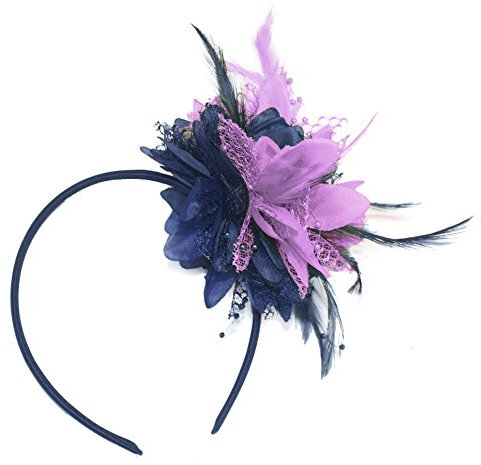 Caprilite Navy Blue and Lilac Fascinator on Headband for Ascot Weddings