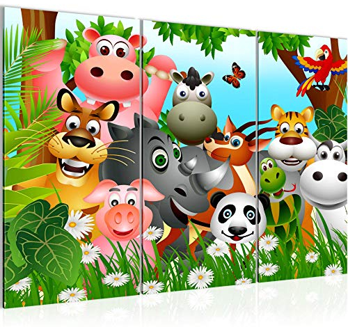 Runa Art Wandbilder Kinderzimmer Waldtiere Bild XXL Babyzimmer Spielzimmer Grün Blau Baby 120 x 80 cm 3 Teilig 014631a