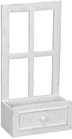 Posiwio kleines Deko-Fenster Fensterrahmen mit offenem Fach in Schubkasten-Optik im Landhausstil Weiss Shabby