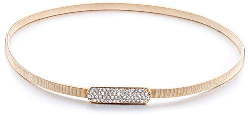 WedDecor Chain Waist Belt with Rhinestone Diamante Buckle for Women Stretchable and Extendable, Western Outfit, Dresses, Trousers, Coats, Diamond Studded Buckle Belt for Women, Rose Gold, 30 inches