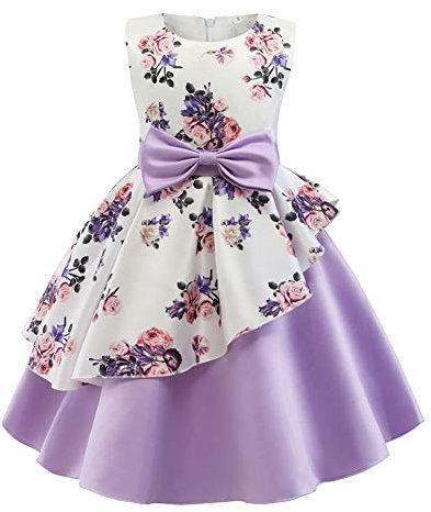 Cichic Vestito da festa per ragazze, elegante, principessa, matrimonio, compleanno, fiore, damigelle d'onore, per bambini, abiti formali età 2-10 anni, Viola-2, 8-9 Anni