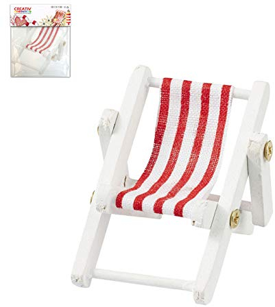 CREATIV DISCOUNT Mini Liegestuhl rot-weiß aus Holz, 5x3,5cm