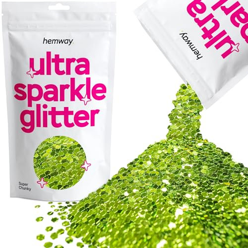 Hemway Ultra Sparkle Glitter - Lime Green | Super Chunky Metallic Flakes for Resin & Epoxy Crafts | Supplies for Tumblers, Festival, Hair, Face, Body, Eye & Nail Art Decoration | 100 g