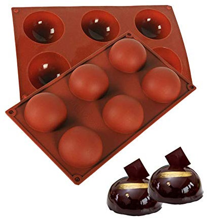 Molde de silicona de 6 agujeros para chocolate, pasteles, gelatina, pudín, jabón hecho a mano, forma redonda, mousse cúpula media esfera de silicona (2 unidades)