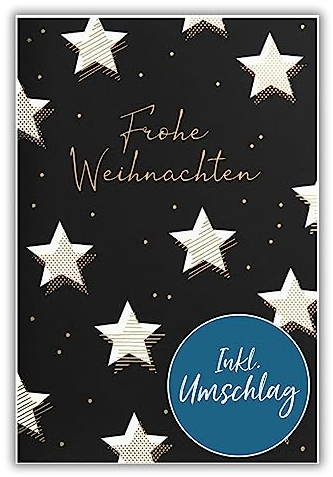 bsb Weihnachtskarte mit Umschlag - Liebevolle Weihnachtspostkarte mit Stern-Motiv - Grußkarte für Weihnachten - Merry Christmas Card - Weihnachten-Karte in 11,5 x 17,0 cm