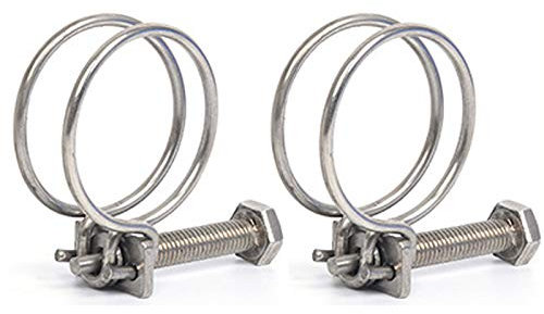 2 Pieces Double Wire Hose Clips Adjustable 304 Stainless Steel Hose Clamps Pond Hose Joint to Fit for 46-50mm Pipe